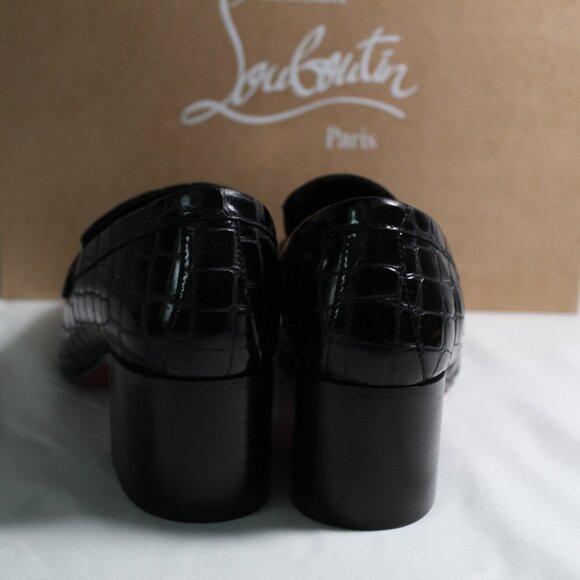 NWOB Christian Louboutin Croc Black Pumps Red Bottom Chunk Heeled Loafers 38.5 - Picture 3 of 7